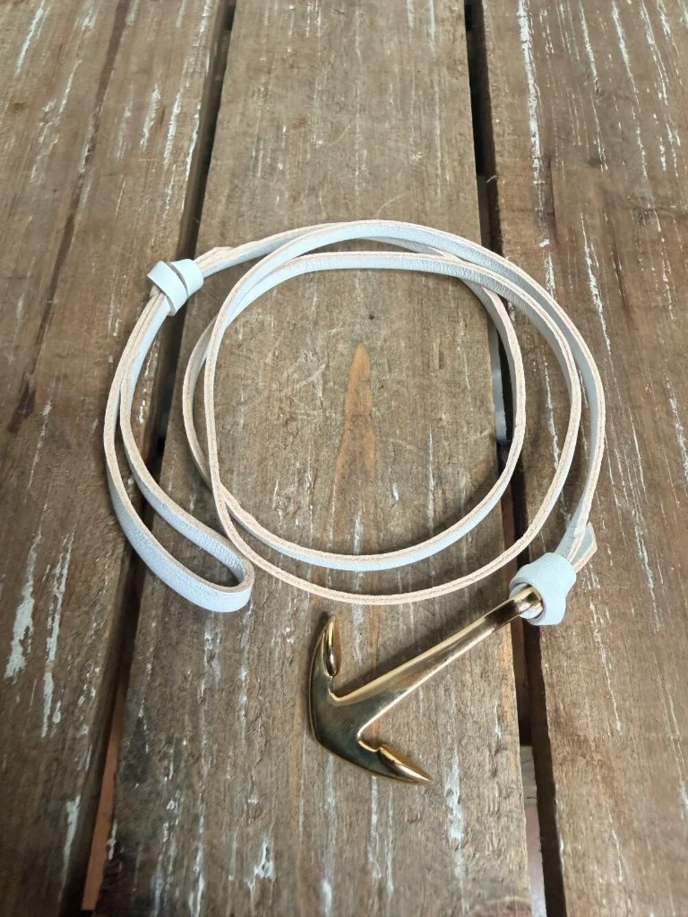 Miansai Unisex Anchor Leather Wrap Bracelet Gold / White
